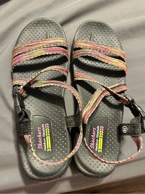 Skechers Black Sandals with Multicolor Woven Straps